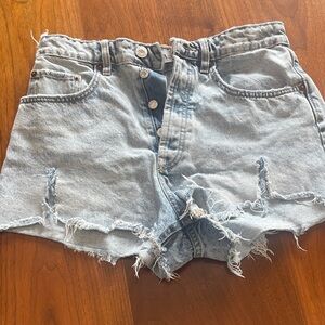 Zara Light Blue Distressed Denim Shorts